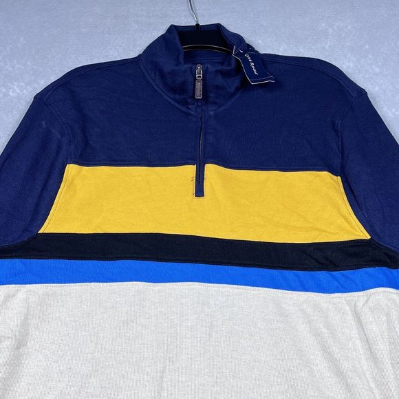 CLUB ROOM STRIPED FLEECE HALF ZIP MOCK NECK SWEATER MEN’S LARGE GRAY/WHITE NWT - Picture 2 of 10